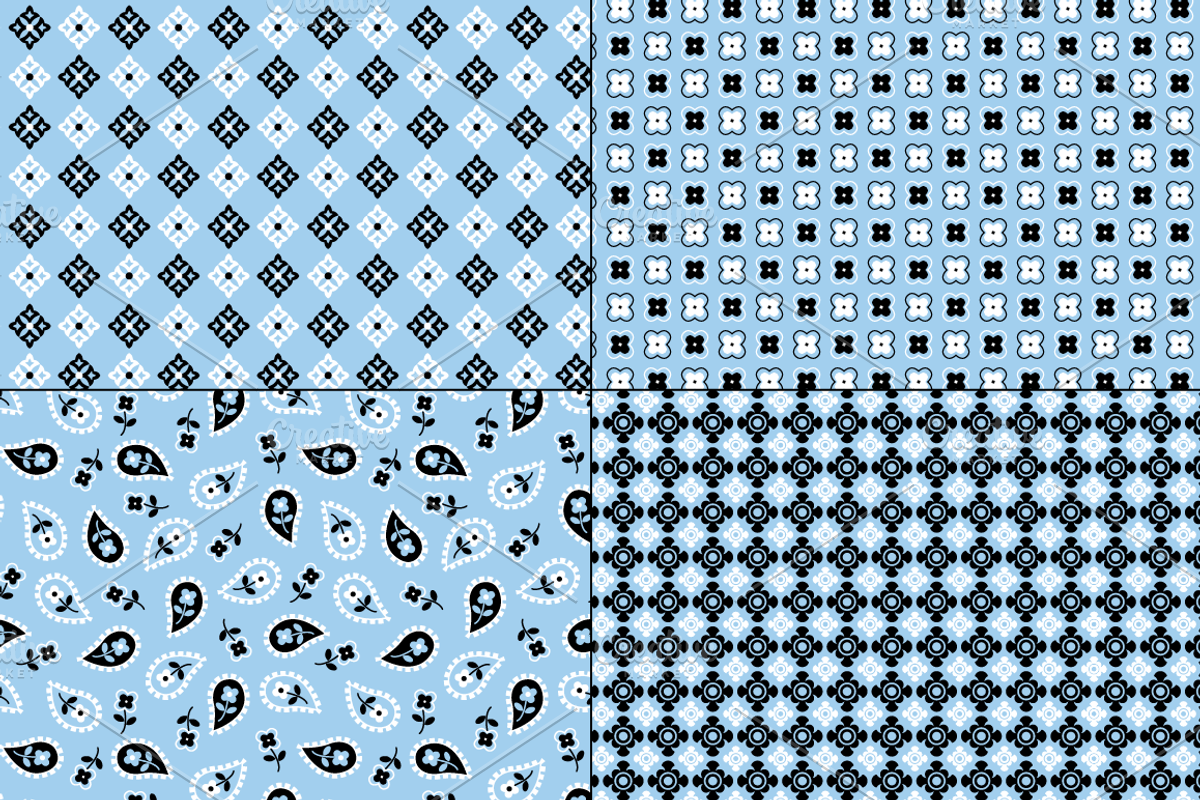 Seamless Light Blue Bandana Patterns preview 3