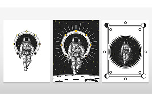 Astronaut Spaceman Cards. Moon