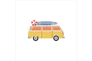 Camper van by the coast. Surfing, a Transportation Illustration by Mila Di Art