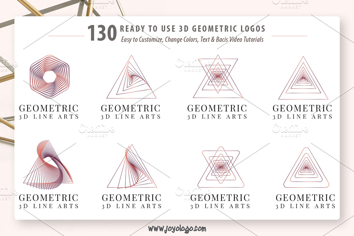 Geometric Logo Generator 3D Line Art, a Branding & Logo Template by joyologo (Photo 11 of 24)