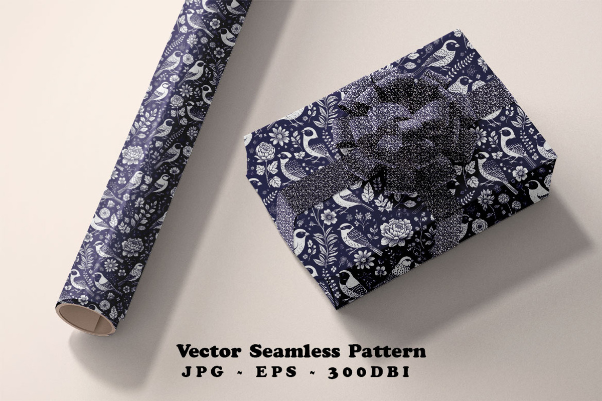 Indigo Folk Birds Seamless Vector, a Pattern Graphic by one-touch (Photo 5 of 10)