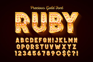 Golden 3d Alphabet With Gems, Gold