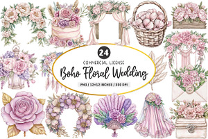 Boho Floral Wedding Clipart, an Illustration by SinaCreation