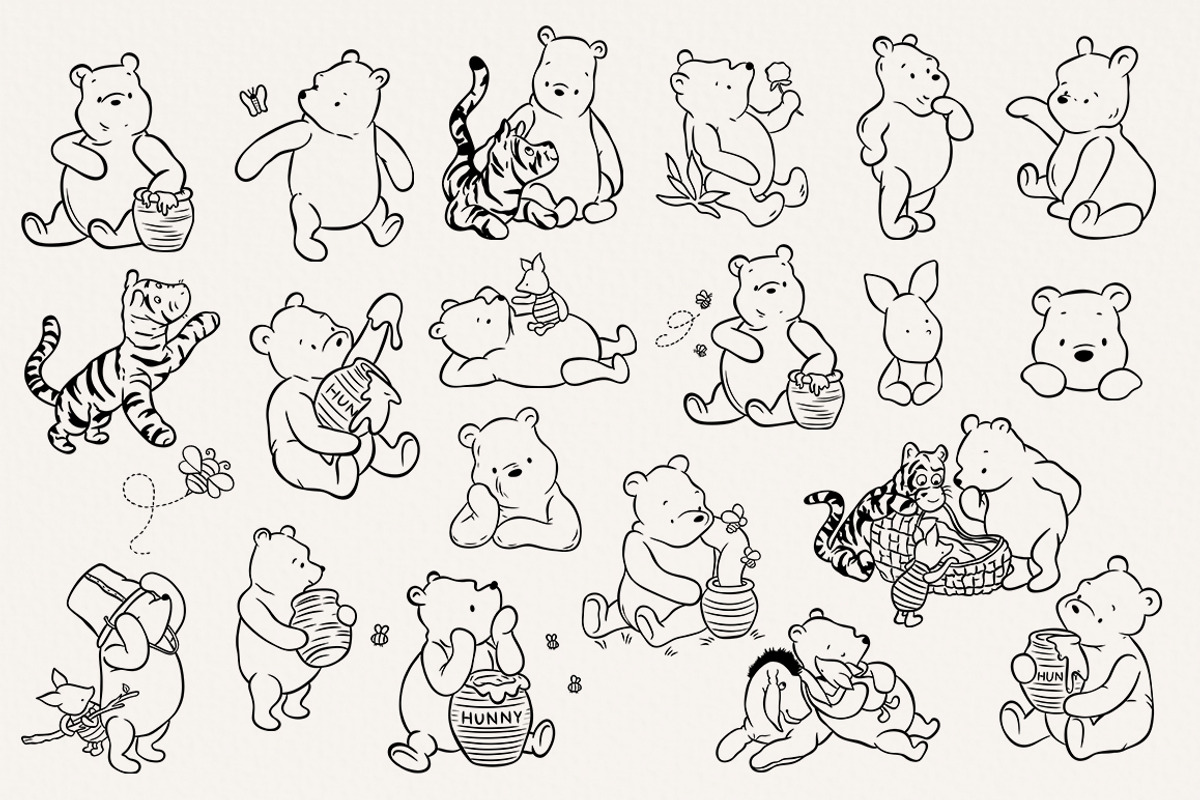 Winnie the Pooh Line Art Clipart, an Animal Illustration by SvetaArtStore (Photo 3 of 9)