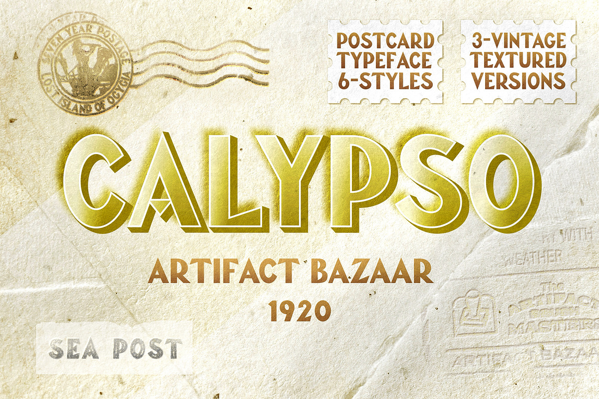 Calypso | Vintage Postcard Font, a Sans Serif Font by Artifact Bazaar (Photo 1 of 4)