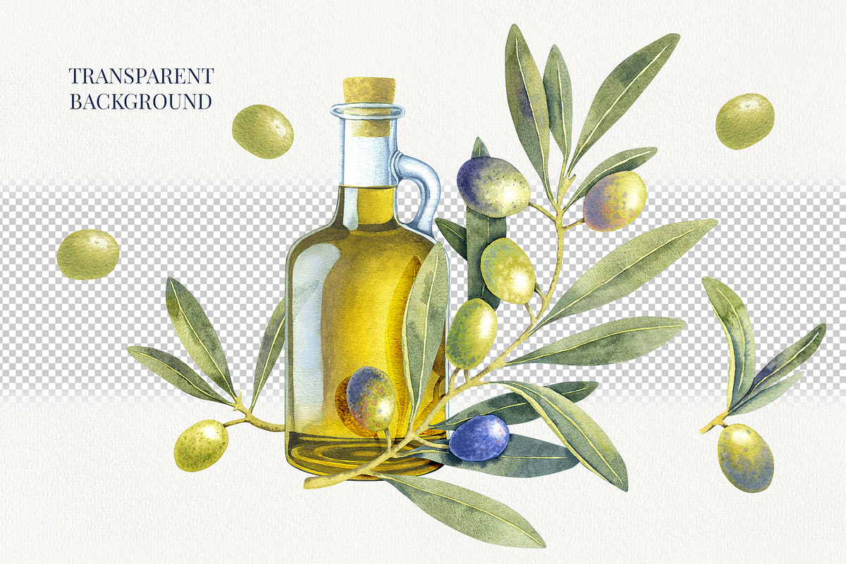 Olive Branches Watercolor Clipart, a Food Illustration by YarovaArt (Photo 8 of 28)