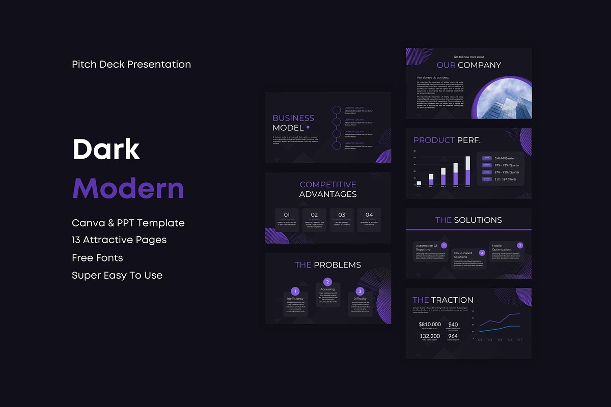 Dark Modern Pitch Deck Presentation, a Presentation Template by Jogiia Digital (Photo 1 of 6)