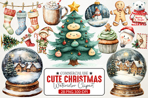 Cute Christmas Watercolor Clipart, an Illustration by RobertsArt