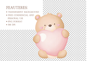 Watercolor Valentine Bear Clipart, an Illustration by MockupWizard (Thumbnail 4 of 5)