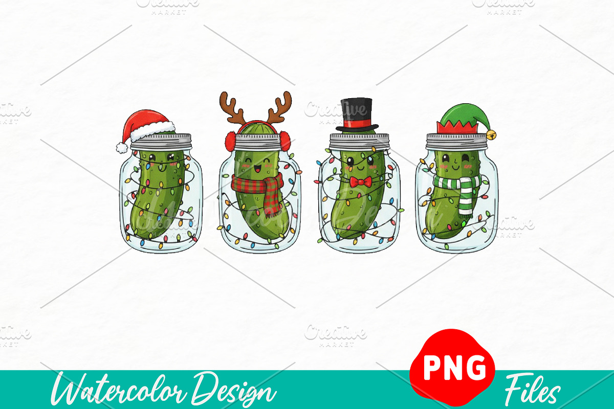Funny Christmas Pickle Png, an Illustration by Watercolor design (Photo 1 of 3)