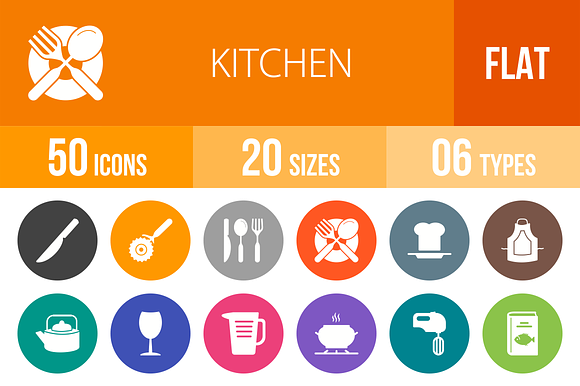 50 Kitchen Flat Round Icons