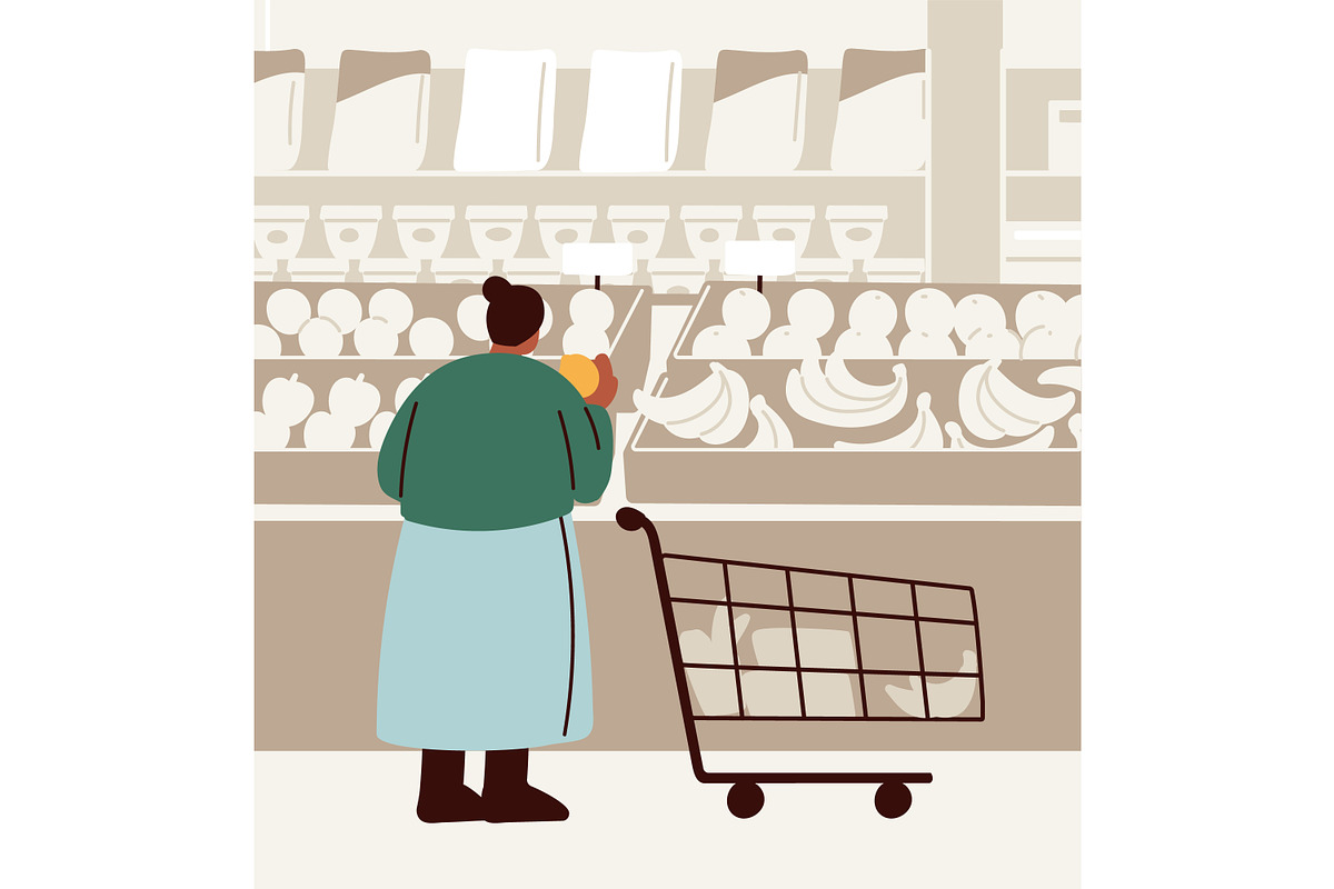 People buy groceries in supermarket, a Person Illustration by Good Studio (Photo 4 of 7)