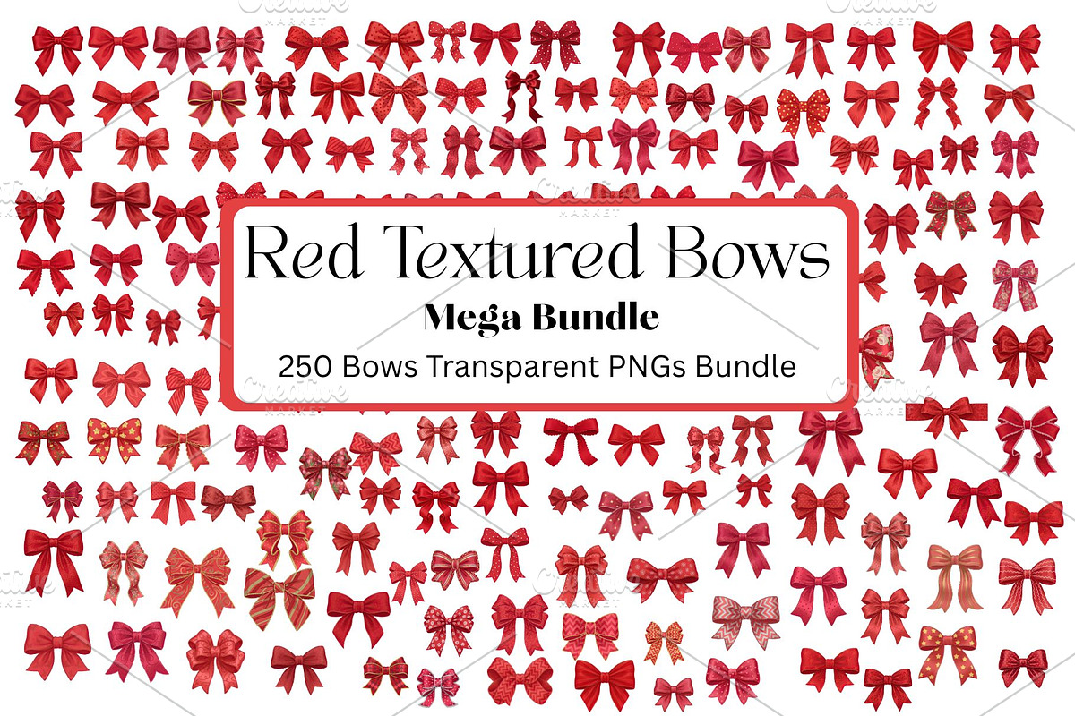 Red Textured Bows Mega Bundle, a Decorative Illustration by Stellalunarts (Photo 1 of 23)