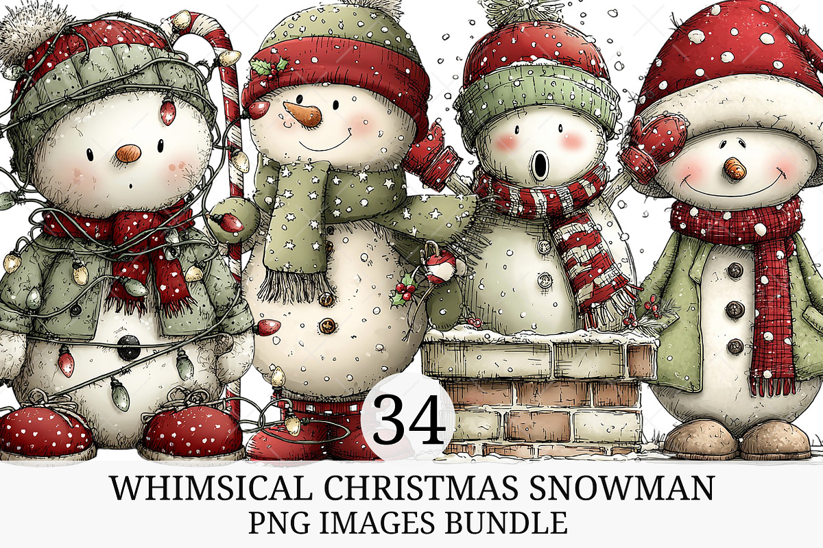 Whimsical Christmas Snowman Clipart, an Illustration by Craft Nest (Photo 1 of 8)