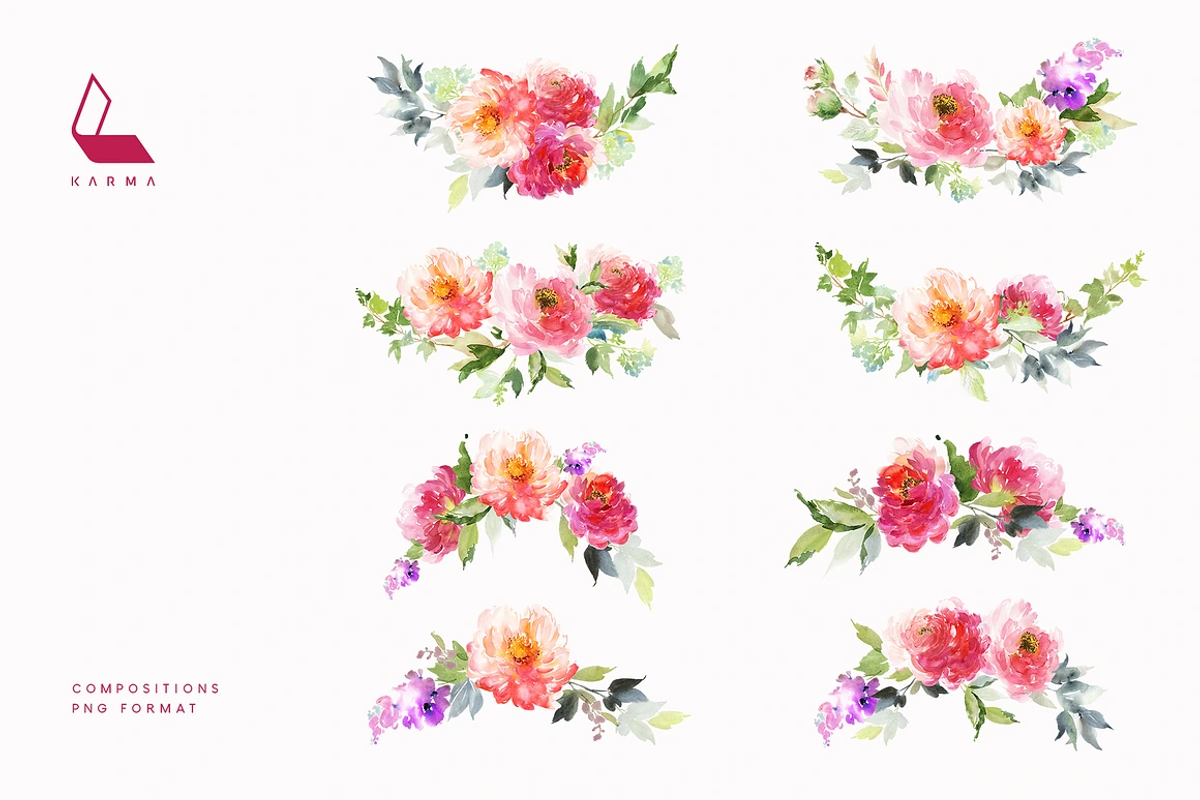 4-in-1 Watercolor Floral Bundle 03, an Illustration by Karma (Photo 30 of 33)