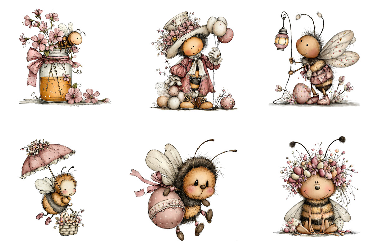 Whimsical Easter Bee clipart, an Illustration by CreationArt (Photo 3 of 6)