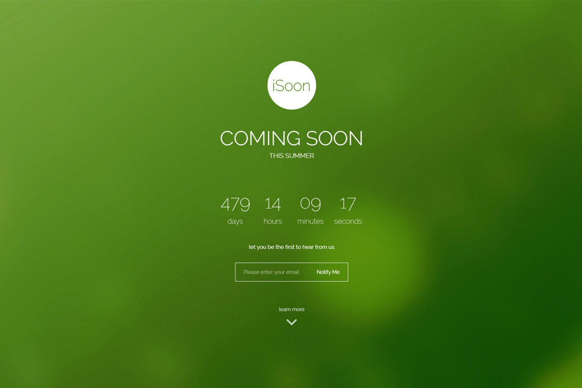 iSoon - Modern Bootstrap Coming Soon, a HTML Template by Memories Dust (Photo 1 of 2)