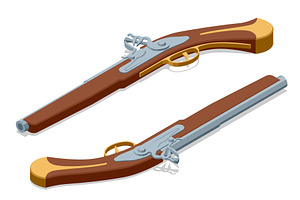 Flintlock Pistols. Isometric set of, a Texture Illustration by Golden Sikorka