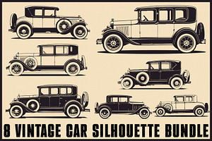 8 Classic Vintage Car Bundle, an Illustration by hafijul