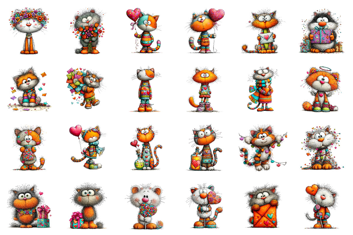Whimsical Valentine Cat Clipart, an Illustration by CreationArt (Photo 2 of 5)