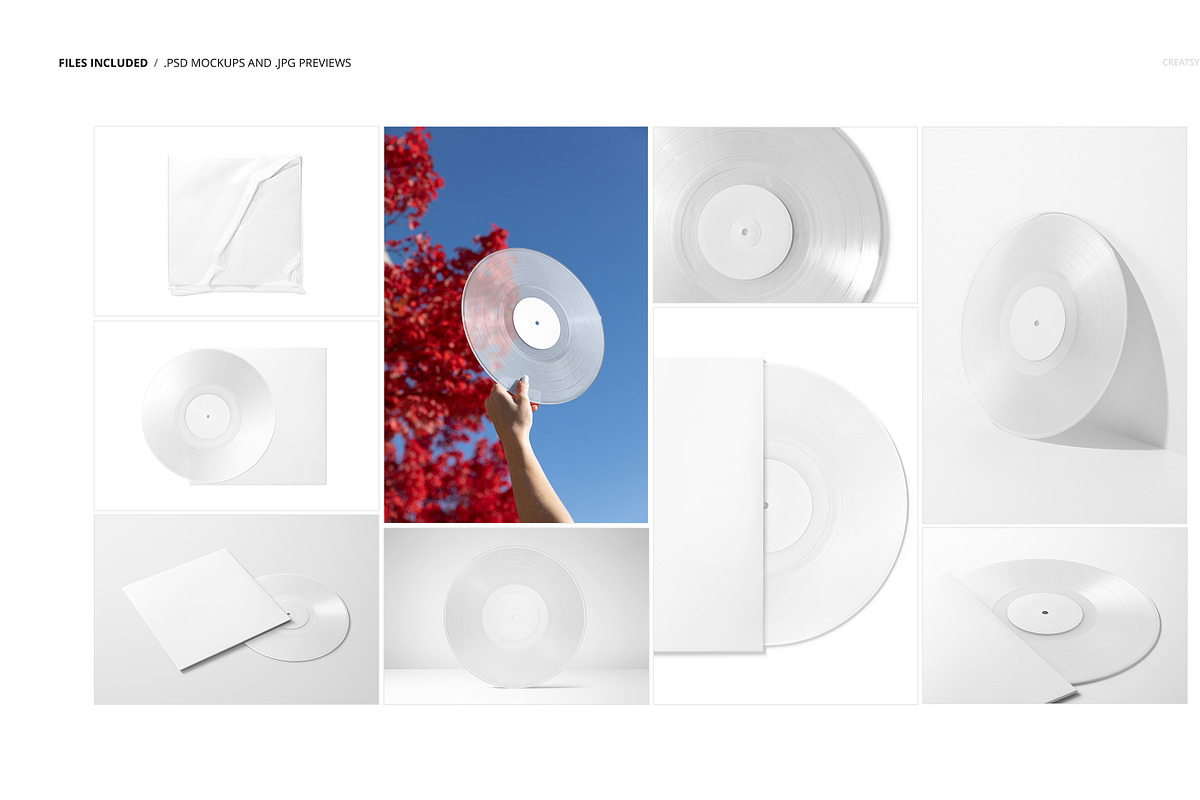 Translucent Vinyl Record Mockup Set, a Merchandise Mockup by creatsy5