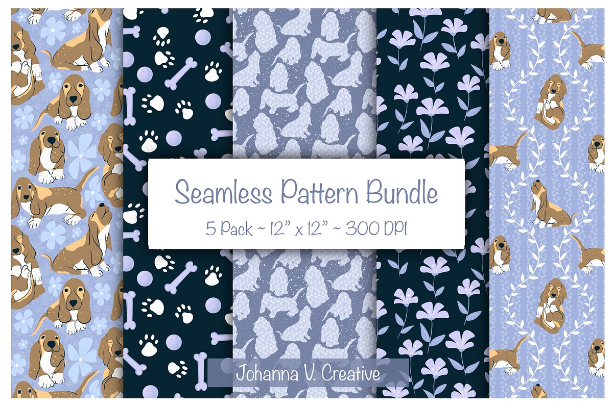 Basset Puppy Floral Patterns, an Illustration by Johanna V. Creative (Photo 1 of 9)