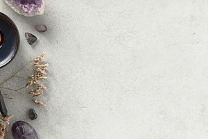 Aromatherapy Bottles with Dried Herbs and Healing Crystals, a Health & Medical Photo by Natalia Klenova's Shop