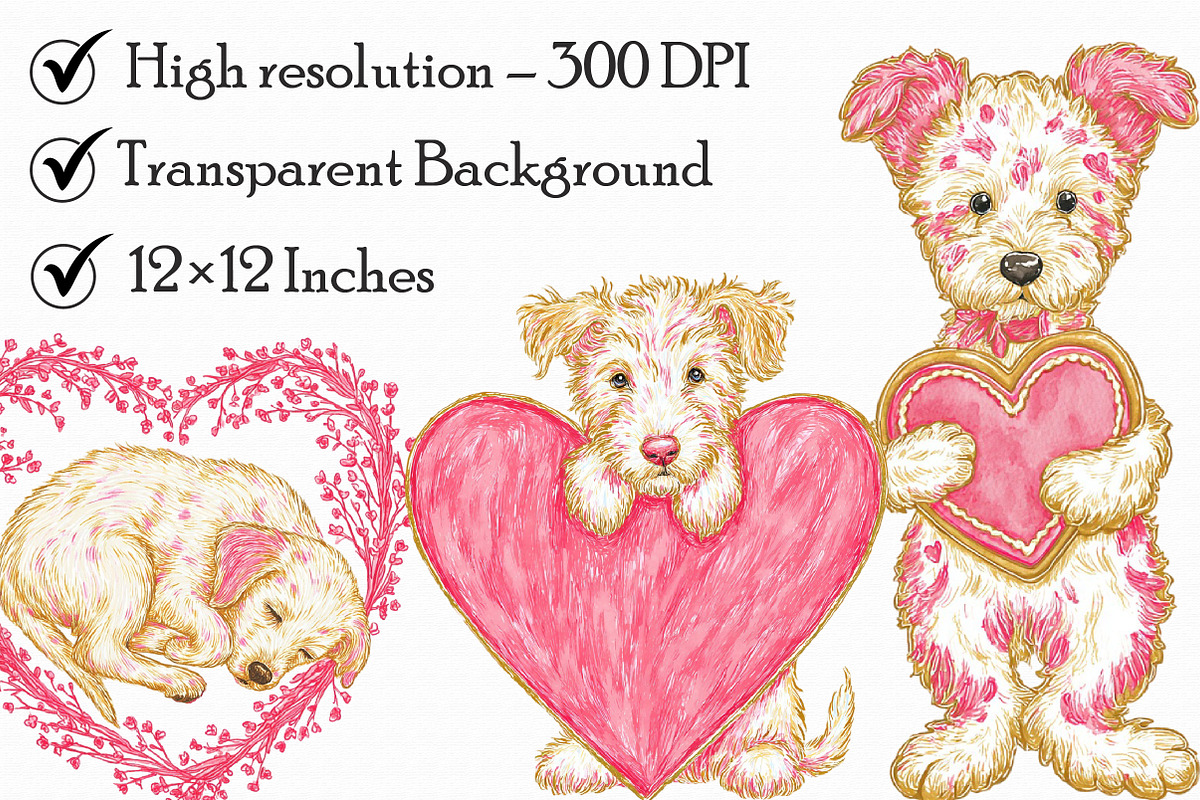 Whimsical Valentines Day Dog Clipart, an Illustration by Libby Wishes (Photo 3 of 7)