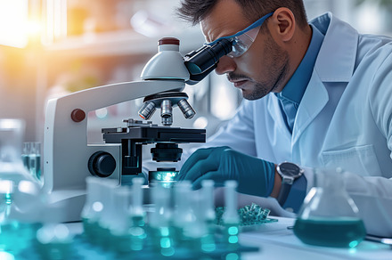 Researcher analyzing samples in Micr, a Health & Medical Photo by angellodeco