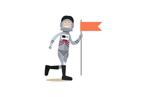 Astronaut With Red Flag Flat Vector