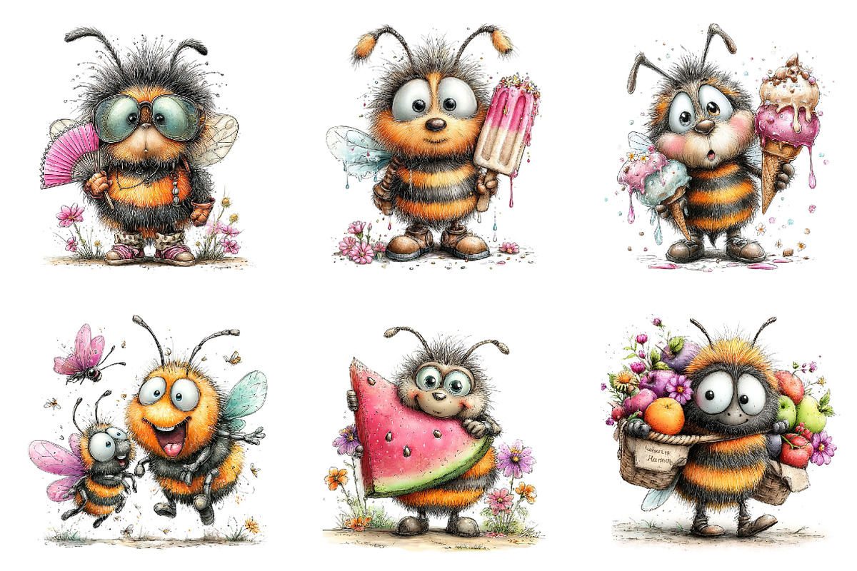 Funny Summer Bee Clipart, an Illustration by Dream Creation (Photo 2 of 8)
