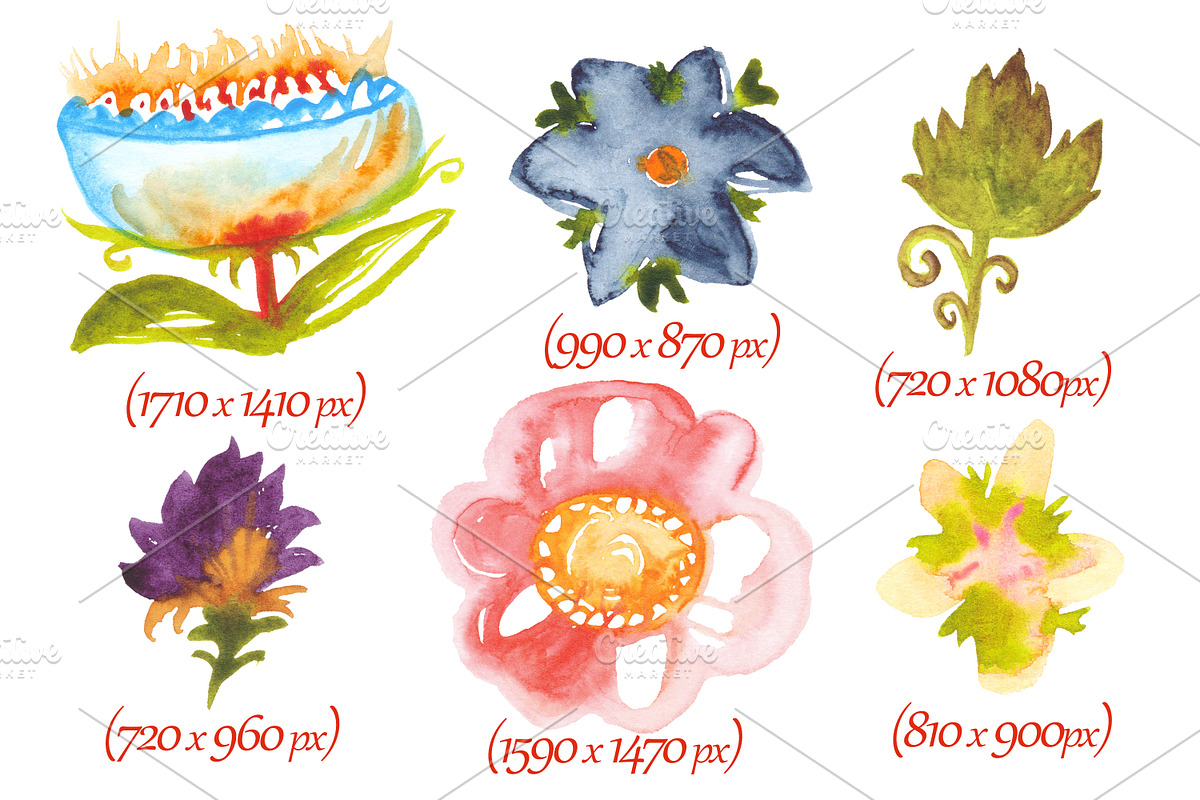 Quirky watercolor flowers, an Object Graphic by SweetRenieDesigns (Photo 2 of 4)