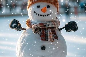A cheerful snowman elegantly glides on ice skates, showcasing joyful winter fun, an Animal Photo by AlyaAnd