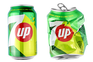 Soft drink 7 up can new and crushed, a Food & Drink Photo by BOOCYS