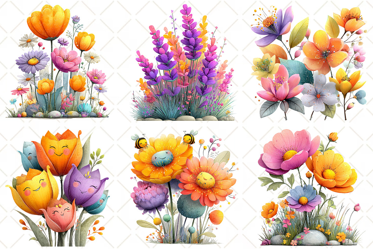 Whimsical Spring Garden Flower Clipa, an Illustration by Black Bird Studio (Photo 3 of 5)