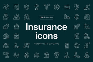 Insurance Icon Set, an Outline Icon by Prosymbols
