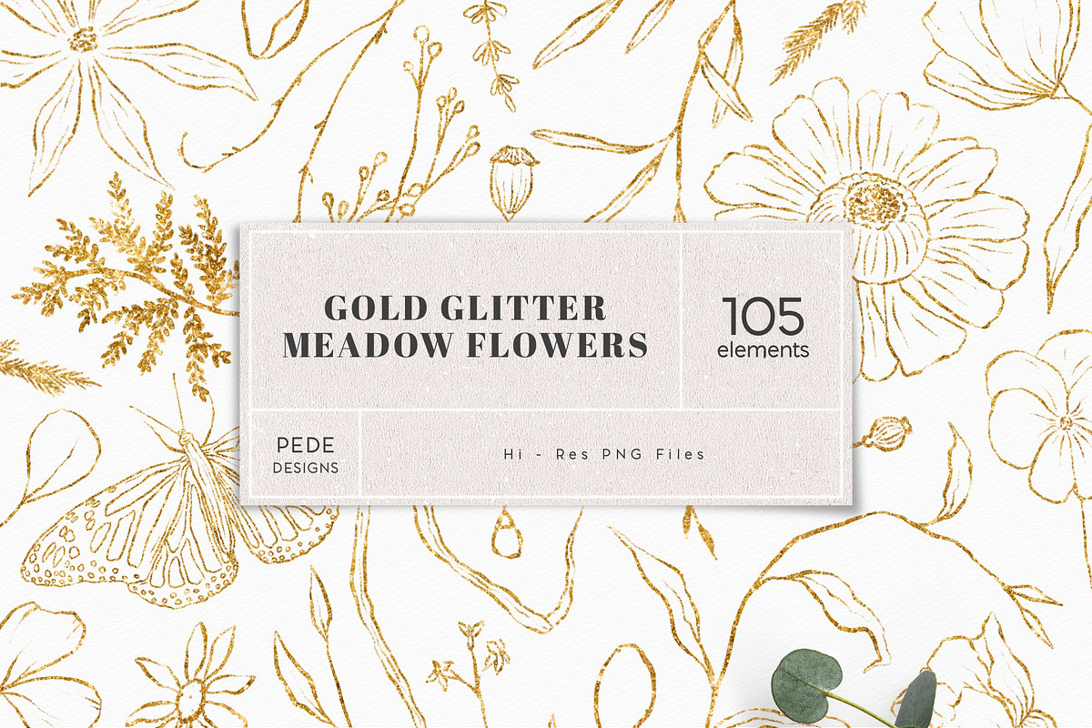 Gold Glitter Wild Flowers Collection, a Texture Illustration by PeDe ...