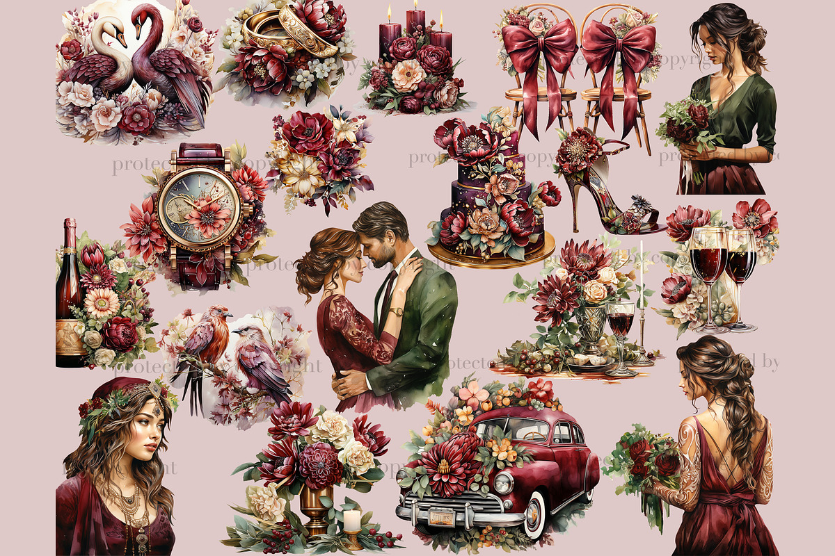Bohemian Wedding Clipart | Marsala, a Person Illustration by GlamArtZhanna (Photo 2 of 5)
