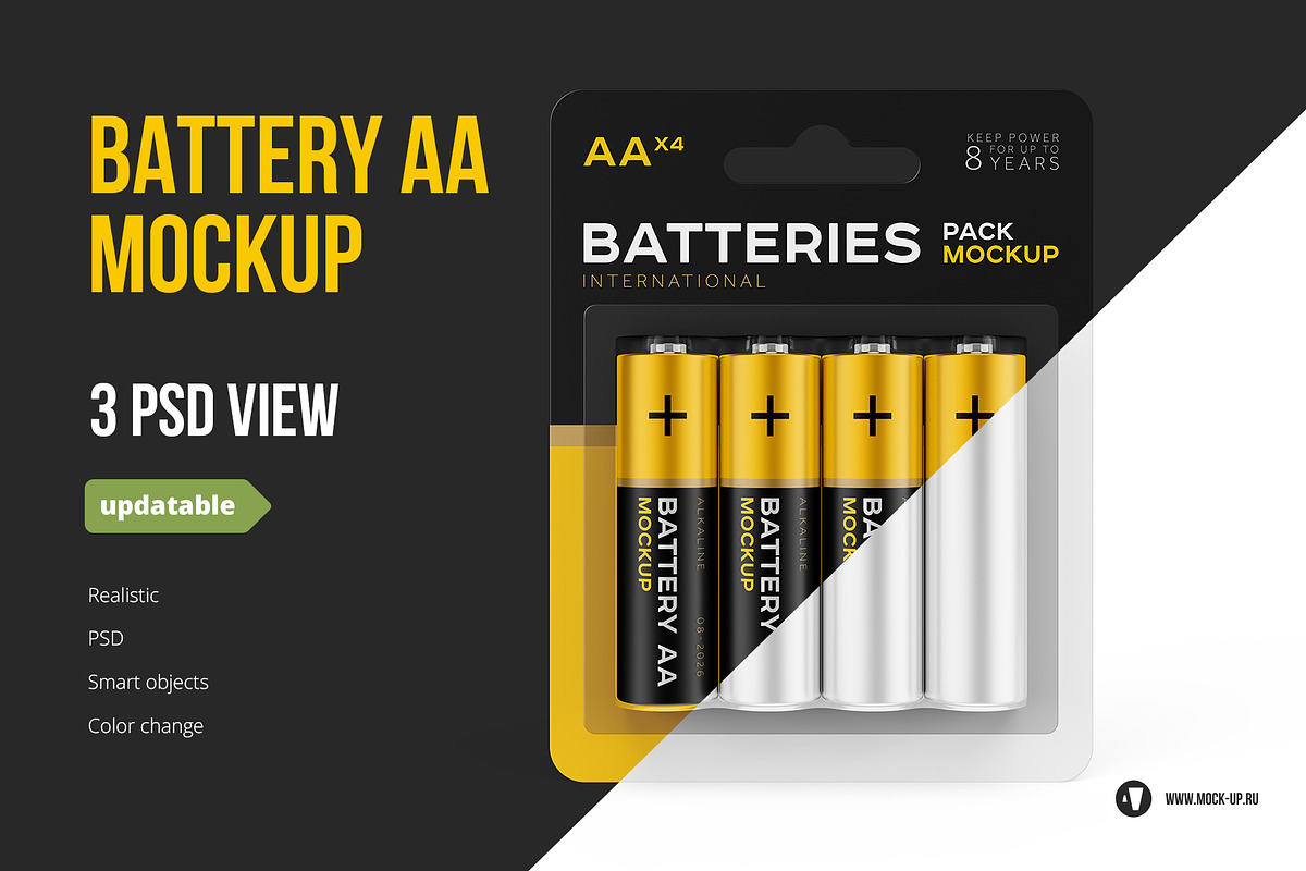 Battery AA. 3in1 Mockup, a Packaging Mockup by easymock (Photo 1 of 16)