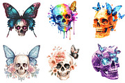 Colorful Skull & Butterfly Clipart, an Illustration by DreamArtGraphic (Thumbnail 2 of 4)