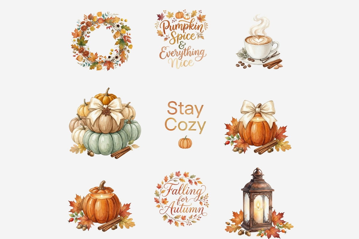 Hello Autumn Watercolor Clipart, a Seasonal Illustration by Tanya Kart (Photo 6 of 17)