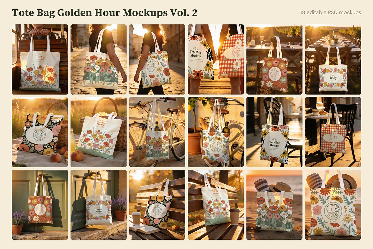 Tote Bag Golden Hour Mockups Vol. 2, a Merchandise Mockup by Motion-Box (Photo 3 of 4)