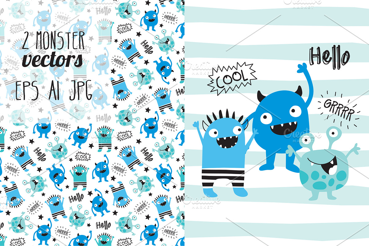 2 monster vectors, a Pattern Graphic by Larienn graphic design