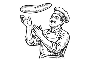 Happy Pizza Chef Tossing Dough, a Person Illustration by AlexArt