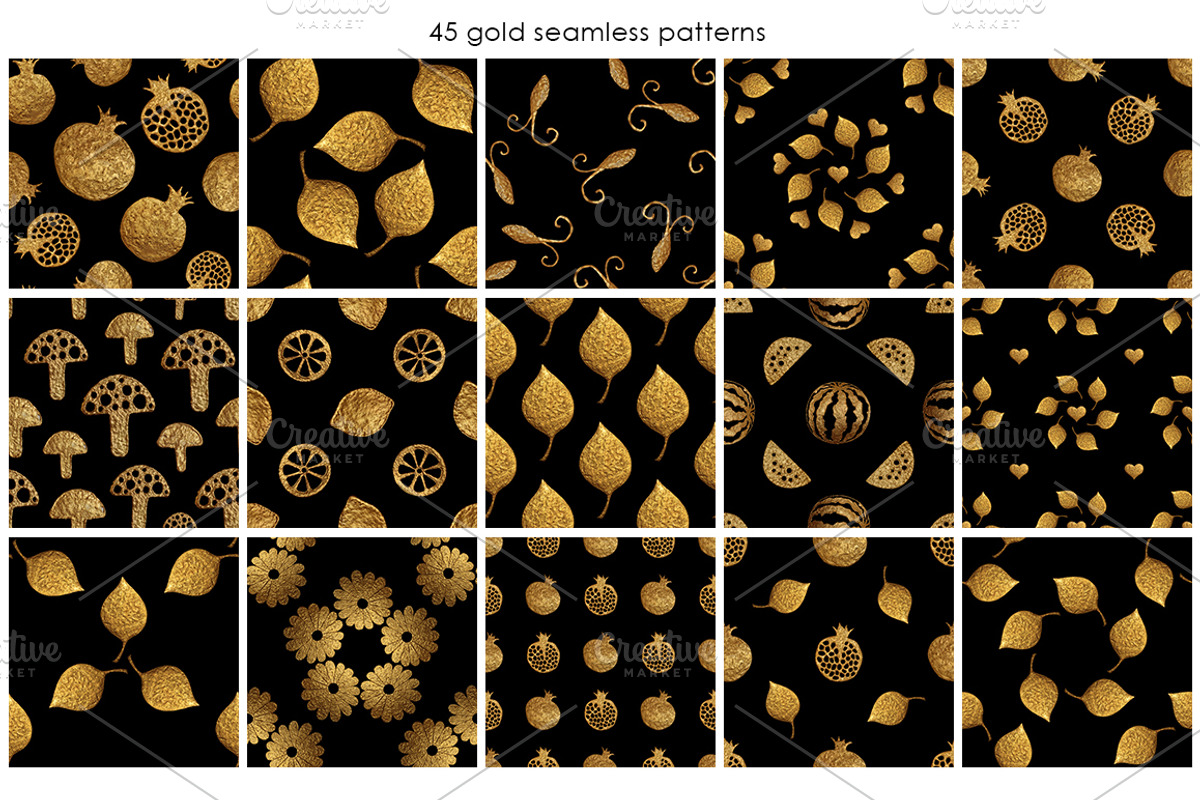 GOLD NATURE on black, a Pattern Graphic by xgart (Photo 2 of 6)