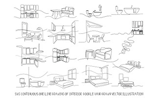 Continuous one line SVG interior, an Object Illustration by SketchArtStudio