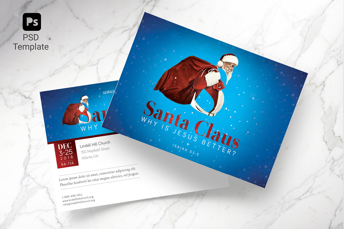 Santa Christmas Sermon Postcard PSD, an Invitation Template by Godserv Designs (Photo 1 of 11)