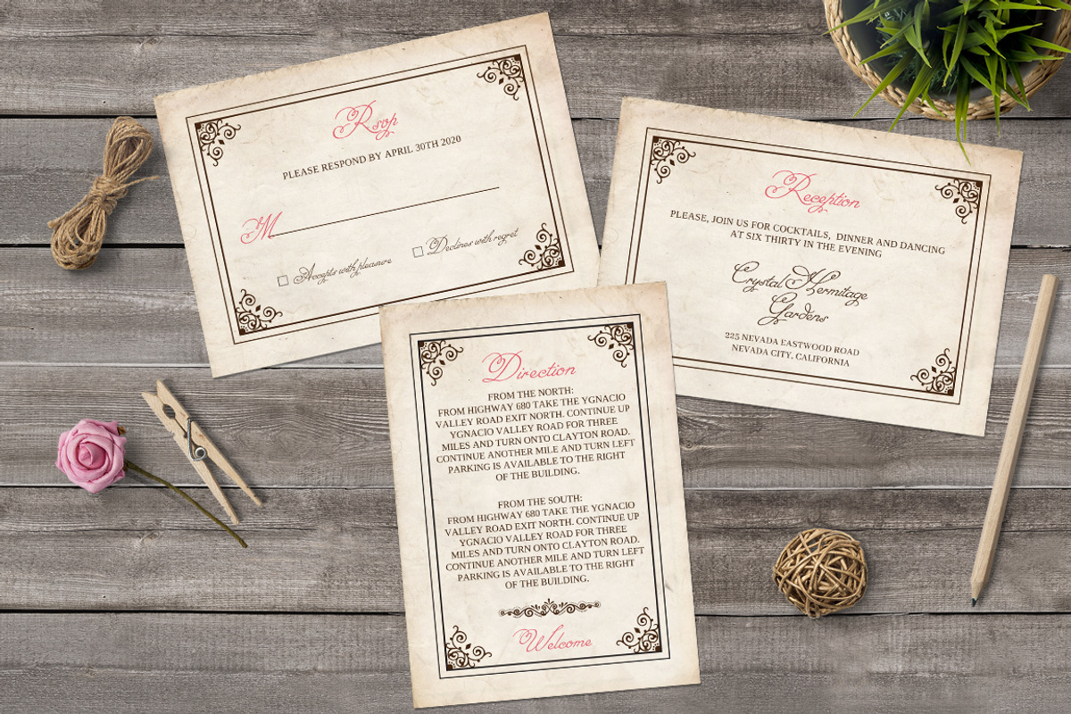 Old Style Wedding Invitation Set, an Invitation Template by Blush Roses ...