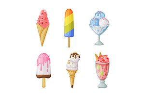 Ice Cream in Waffle Cone and on, a Food Illustration by TopVectors