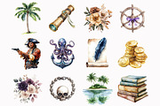 Watercolor Piratecore Clipart, an Illustration by Design Market (Thumbnail 4 of 5)